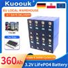 Kuoouk Batteria al litio ferro fosfato LiFePO4 3.2V 360Ah ad alta capacità, disponibile in magazzino UE, per progetti fai-da-te 12V 24V 36V 48V, celle ricaricabili di grado A, per camper e impianti solari,