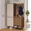 LBSIGN Mobile Ingresso Multiripiano Con Scarpiera E Appendiabiti Whisper Noce E Beige