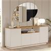 LBSIGN Credenza Moderna 4 Ante 180x45x75 Con Vano A Giorno Beige E Rovere Frame