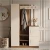 LBSIGN Mobile Ingresso Con Scarpiera Appendiabiti E Armadietto 113x35x180 Noce E Beige Roger