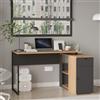 LBSIGN Scrivania Angolare 130x90x75h Con Anta Vani e Cassetto Nora Rovere E Antracite