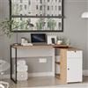 LBSIGN Scrivania Angolare 130x90x75h Con Anta Vani e Cassetto Nora Rovere E Bianco