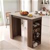 LBSIGN Tavolo Da Cucina Alto Con Ripiani Laterali 120x52x102H Clark Noce E Beige