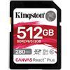 Kingston Technology Kingston Canvas React Plus - Scheda di memoria flash - 512 GB - Video Class V60 / UHS-II U3 / Class10 - UHS-II SDXC SDR2V6/512GB