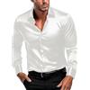 Generisch Camicia da uomo in raso di seta lucida tinta unita con maniche lunghe elasticizzate