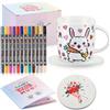 Sinmoe Set Tazze da Dipingere Kit Mug Ceramica con Tazze in Ceramica Vuote per Sublimazione 12 Pennarelli Colorati e Sottobicchiere Regalo Creativo Fai da Te per Adulti(Classico)