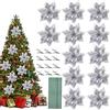 JOKILY 12 stelle di Natale glitterate, fiori artificiali, decorazioni per albero di Natale, con 12 clip in metallo e steli (argento 12)