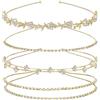 Ticha 4 fasce per capelli con cristalli per acconciature da sposa, accessori per capelli con strass dorati (oro)