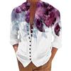 Generic Camicia da uomo a maniche lunghe con colletto alla coreana, per vacanze, tempo libero