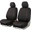Auto Accessori Lupex | 2pz Coprisedili Anteriori Universali LS16 - Tessuto Deluxe Nero cuciture Rosso | Design Elegante, Resistente e Confortevole | Compatibili con Poggiatesta Classico