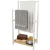 Relaxdays portasciugamani da terra con ripiano, naturale/bianco | 80 x 42 x 24 cm, 2 aste, in MDF e metallo