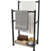 Relaxdays portasciugamani da terra con ripiano, 80x42x24 cm, nero/grigio | 2 aste, MDF e metallo