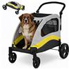 IDEALHOUSE Heavy Duty XL - Passeggino per cani di taglia grande fino a 75 kg, cabina extra larga, rete a 5 lati, ruote ammortizzanti a 360°, freno, pieghevole con 1 clic, maniglia regolabile, giallo