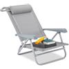 Relaxdays Sedia Pieghevole, Poggiatesta, Apribottiglia, Braccioli Regolabili, 120 kg, Plastica, Acciaio, Grigio