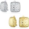 Bling Jewelry Set di due semplici orecchini a clip quadrati martellati con texture a macchie geometriche casual per donne senza orecchie forate placcati in argento oro.