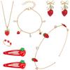 PH PandaHall Set di 6 gioielli fragola collana braccialetto fragole orecchini fermagli per capelli fragole anelli fragole fasce per capelli accessori frutta per donna gioielli regali costumi estivi