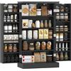 HOMCOM Credenza Cucina 104 cm, Mobile Dispensa con 2 Ante, 5 Ripiani, Nero | Ripiani Regolabili, 12 Portaspezie, Mobile Cucina Moderno, per Sala da Pranzo Soggiorno