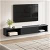 Yvsevnr Mobile TV Sospeso Nero per TV da 75 Pollici Mobile Porta TV Soggiorno Legno | Mobile TV Soggiorno Moderno con 2 Ante, 2 Ripiani Aperti, Mobiletto per Televisore, Soggiorno, Salotto Console TV 178x30x24cm
