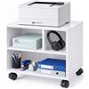 Relaxdays Supporto per stampante, bianco | Con ruote, 3 scomparti, portata 30 kg, HLP: 35 x 40,5 x 30 cm