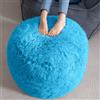 HIGOGOGO Pouf rotondo imbottito, in pelliccia sintetica a pelo lungo, con imbottitura in gommapiuma, 65 x 40 cm, per soggiorno, colore: blu