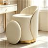 AlpineAura Sgabello da toeletta in pelle, rotondo, girevole a 360°, sgabello imbottito, per soggiorno, camera da letto, poggiapiedi, design moderno (beige con vano portaoggetti)