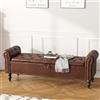Ckaff Panca Fondo Letto Matrimoniale 160cm, Panca Contenitore Camera da Letto in Pelle PU, Cassapanca Pouf Organizzatore con Braccioli Arrotolati per Camera da Letto Soggiorno Ingresso, Marrone scuro