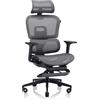 VALK Myla - Sedia ergonomica professionale da ufficio e scrivania in rete con poggiapiedi, braccioli 4D, poggiatesta 3D, supporto lombare e seduta scorrevole per smart working e gaming (Bianco/Grigio)