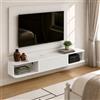 Yvsevnr Mobile TV Sospeso per TV da 75 Pollici Mobile Porta TV Soggiorno, Bianco | Mobile TV Soggiorno Moderno con 2 Ante, 2 Ripiani Aperti, Mobiletto per Televisore, Soggiorno, Salotto, Legno 178 x 30 x 24cm