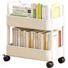 Uanqfegy Carrello per libri con rotelle - con ruote e ganci, organizer da scaffale mobile con 2 ripiani per la cucina di casa e ufficio, bianco