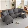 Piaenon Divano angolare moderno a 2 posti a forma di U in ciniglia con due chaise longue, contenitore e 2 cuscini, divano modulare multifunzionale, grigio