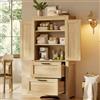 VIEKOS Mobile da cucina in stile rustico, design con porta fienile, 2 cassetti, ripiani regolabili, armadietto laterale, mobile portaoggetti per cucina, sala da pranzo, soggiorno, colore legno
