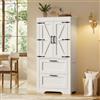 VIEKOS Mobile da cucina in stile rustico, con porta fienile, 2 cassetti, ripiani regolabili, armadietto laterale, mobile portaoggetti per cucina, sala da pranzo, soggiorno, colore bianco