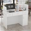 Caldion Bancone con 3 cassetti e ripiani, bancone per ricevimento, bancone da | Tavolo da reception con armadietto per salotto, sala reception, ristorante, lobby bianco, 120 x 48 x 110 cm (larghezza x