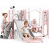 Nexvolior Scivolo Bambini 7 in 1 Con Altalena 1-6 Anni, Parco Giochi Interni Esterni | Scala Chiusa Antiscivolo con Ringhiere, Canestro da Basket, Telescopio, Portaoggetti, Base Riempibile, Casina Castello