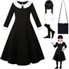 LGZIN Costume Mercoledì Bambina, Vestito Mercoledì Bambina, Abito da Mercoledìs | con Parrucche, Calzino, Borsa, Mercoledìs Outfit Cosplay per Carnevale Halloween