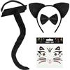 IHLOOTD Costume Gatto Nero Bambina, Set di Costumi Gatto con Cerchietti Orecchie da Gatto Coda Papillon e Adesivi Viso, Gatto Nero, Accessori Costume Cosplay di Halloween Carnevale per Ragazze Donna