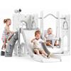 Nexvolior Scivolo Bambini 7 in 1 Con Altalena 1-6 Anni, Parco Giochi Interni Esterni | Scala Chiusa Antiscivolo con Ringhiere, Canestro da Basket, Telescopio, Portaoggetti, Base Riempibile, Casina Castello