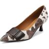 QUEEN HELENA Décolleté Donna Animalier Scarpe con Tacco Medio ZM12008 | Fiocco frontale a contrasto, fantasia pezzata, superficie lavorata e tacco rivestito con motivo coordinato