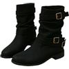 Generic Corti Stivali Donna Invernali Stivaletti Slouchy Finta Pelle Biker Boot | Vintage Caldo Comode Chelsea Tacco Piatto Blocco Fibbia Impermeabile Caviglia Autunno Neve Moto Feste Elegante Women Scarpe