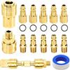 YINKUOSSAA 12 Pz Raccordi Aria Compressa, Attacchi Rapidi Aria Compressa(oro) | attacchi per compressore, da 1/4 BSP, standard europeo, incluse 5 guarnizioni e 1 nastro sigillante