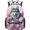 Dolyues Zaino scuola di terza elementare per ragazze elementari 8-10 anni carino gatto mucca stampa libro per bambini con tasche multiple, Fiore Husky, Zaino daypack