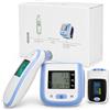 MONTY SOUL Kit Salute Portatile 3 in 1 con Pulsossimetro da Dito, Misuratore di Pressione Sanguigna e Termometro Frontale e Auricolare, Display OLED e LCD
