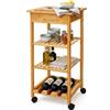 Relaxdays Carrello cucina, naturale | bambù, 4 livelli, portabottiglie, spezie e provviste, HxLxP: 85x39x39 cm, stretto
