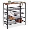 Relaxdays scaffale porta scarpe Industrial, 5 ripiani, nero/marrone | metallo, HxLxP 81x75x30 cm, ripiani effetto legno