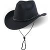 Henrrida Cappello da cowboy retrò western, unisex, con tesa larga e fascia intrecciata, accessorio da cowboy alla moda per uomo e donna, nero
