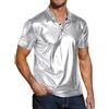RUMAOZIA Camicia glitterata da uomo in argento metallizzato lucido maglia muscolare da uomo, slim fit, maglietta per feste di carnevale, feste a tema, abbigliamento anni '70
