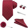 WADUBI Set da uomo composto da cravatta e fazzoletto da taschino con gemelli, spilla da bavero e fermacravatta - Set completo di accessori per abito da uomo, 5 pezzi