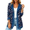 Generic Giacca Jeans Donna Mezza Stagione Patchwork Denim Blazer Elegante Autunno | Cardigan Lungo con Bottoni Risvolto Casual Giacchino Corto Scozzese Leggera Veste Coprispalle Comoda S-5XL