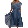 Generic Abito Midi da Donna in Chiffon con Applicazioni in Pizzo, Maniche a Tre Quarti, Elegante Abito da Sera/Cocktail per invitata a Matrimoni.