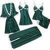 YIzdegg Set di pigiami da donna in seta satinata, 5 pezzi, con 1 accappatoio in pizzo, sexy, 2 pezzi, pantaloni in raso, da donna, set da notte